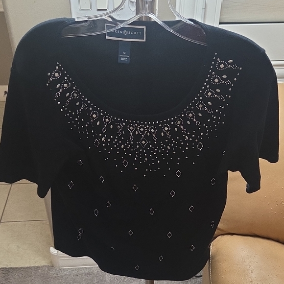 Karen Scott Tops - Karen Scott Black Studded Short Sleeve Top